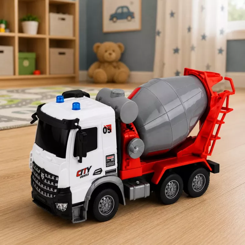 LEAN TOYS Camion betoniera RC con telecomando, betoniera mobile e luci 1:14