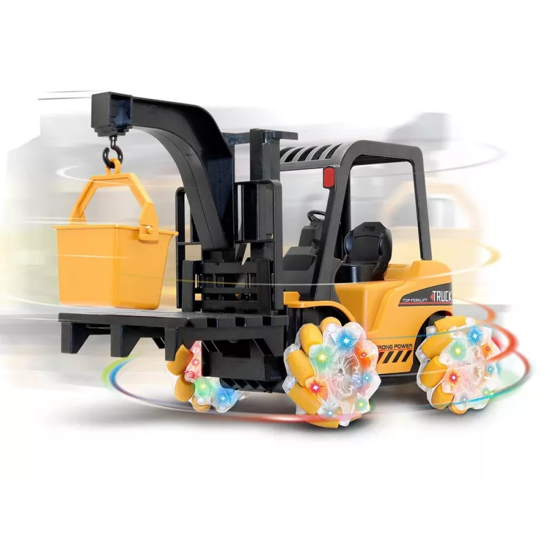LEAN TOYS carrello elevatore radiocomandato rotazione a 360 gradi ruote luminose
