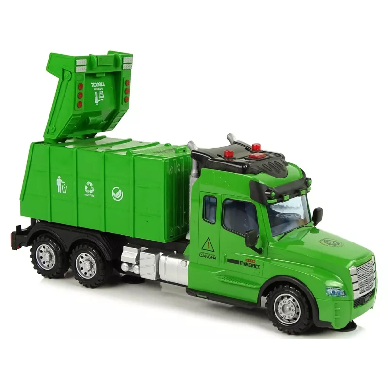 LEAN TOYS Camion della spazzatura Pilot radiocomandato 2.4G luci suoni verde