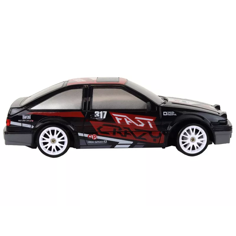 LEAN TOYS auto sportiva radiocomandata R/C 1:24 nera, ruote intercambiabili