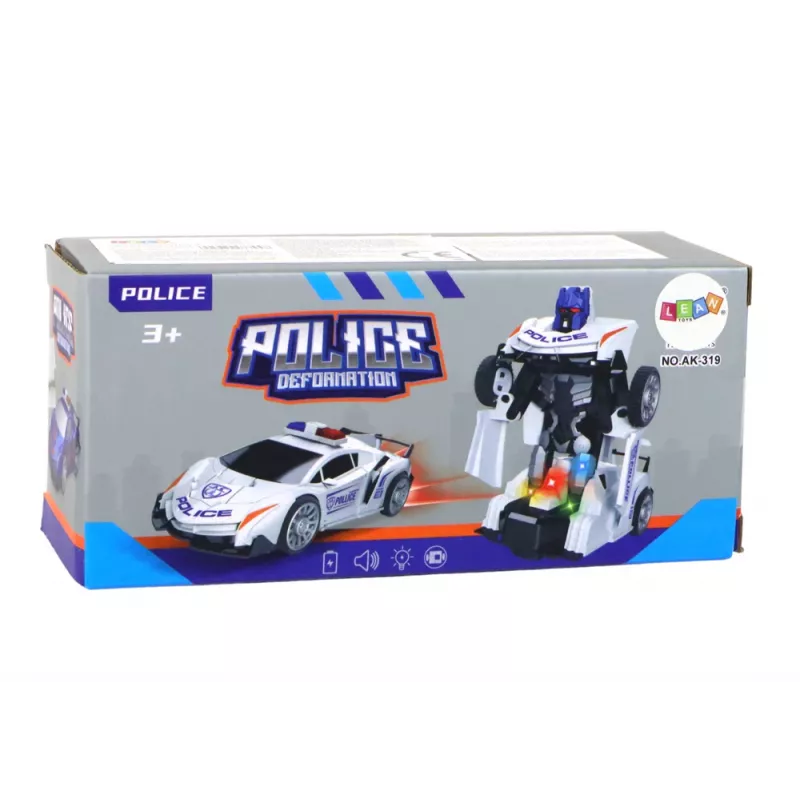 LEAN TOYS robot auto polizia bianca trasformazione 2 in 1