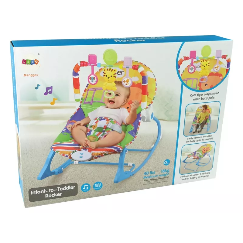 LEAN TOYS Sedia a dondolo 2in1 blu tigre suoni vibrazione