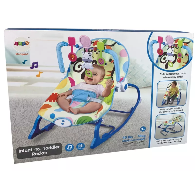 LEAN TOYS Sedia a dondolo 2in1 blu zebra suoni vibrazione