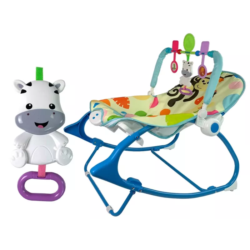 LEAN TOYS Sedia a dondolo 2in1 blu zebra suoni vibrazione