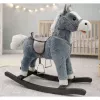 LEAN TOYS Cavallo a dondolo con sella, poggiapiedi, suoni, grigio, 74 cm