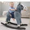 LEAN TOYS Cavallo a dondolo con sella, poggiapiedi, suoni, grigio, 74 cm
