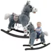 LEAN TOYS Cavallo a dondolo con sella, poggiapiedi, suoni, grigio, 74 cm