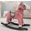 LEAN TOYS Cavallo a dondolo con sella, dondolo a pedale, suoni, rosa, 74 cm