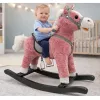 LEAN TOYS Cavallo a dondolo con sella, dondolo a pedale, suoni, rosa, 74 cm