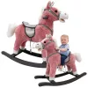 LEAN TOYS Cavallo a dondolo con sella, dondolo a pedale, suoni, rosa, 74 cm