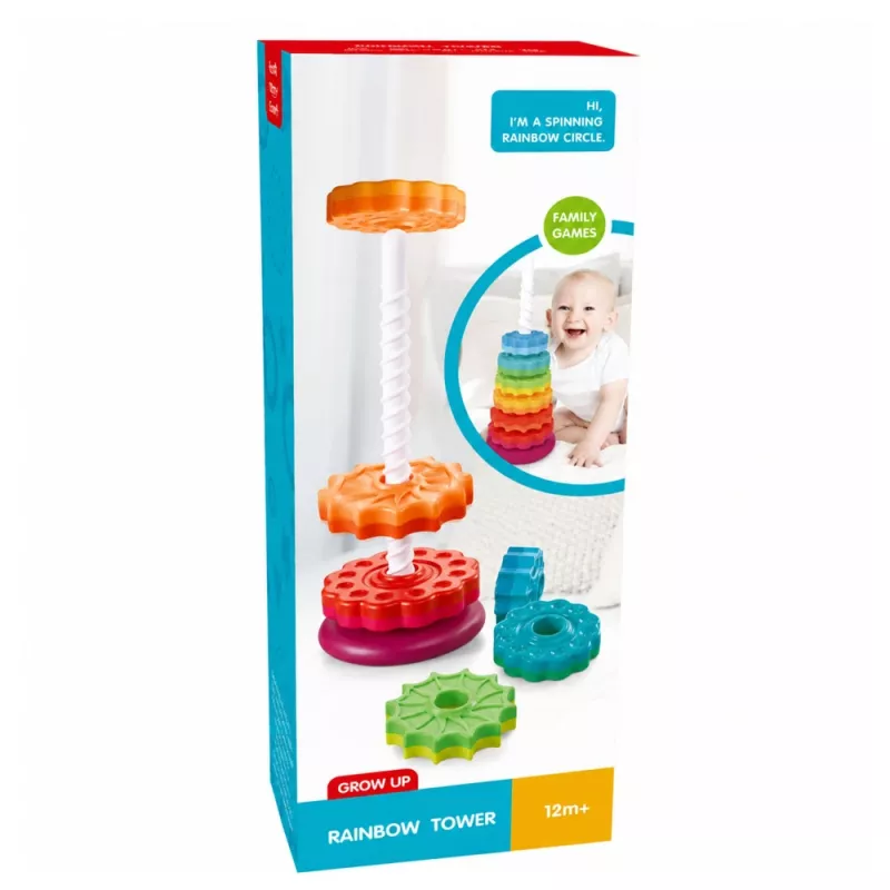 LEAN TOYS torre piramidale rotante incastra forme puzzle arcobaleno 36cm 6 pezzi