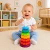 LEAN TOYS torre piramidale rotante incastra forme puzzle arcobaleno 36cm 6 pezzi