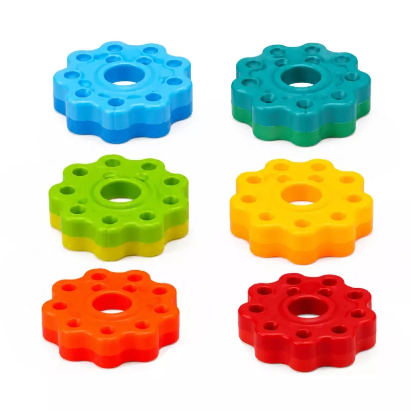 LEAN TOYS torre piramidale rotante incastra forme puzzle arcobaleno 36cm 6 pezzi