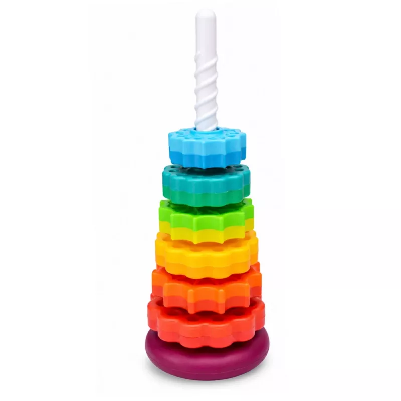 LEAN TOYS torre piramidale rotante incastra forme puzzle arcobaleno 36cm 6 pezzi