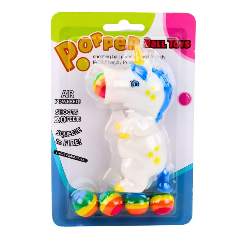 LEAN TOYS Lanciatore di palline in gomma Unicorn per bambini 5 palline
