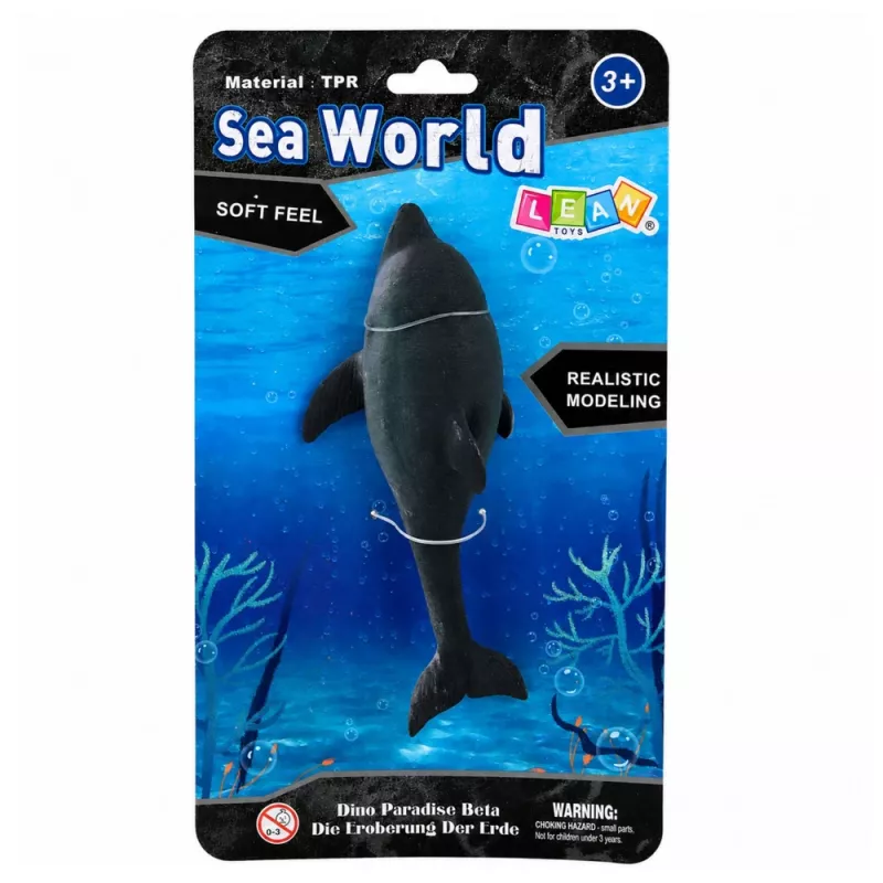 LEAN TOYS figura delfino in gomma, morbida e realistica, TPR, grigio scuro, 17,5 cm
