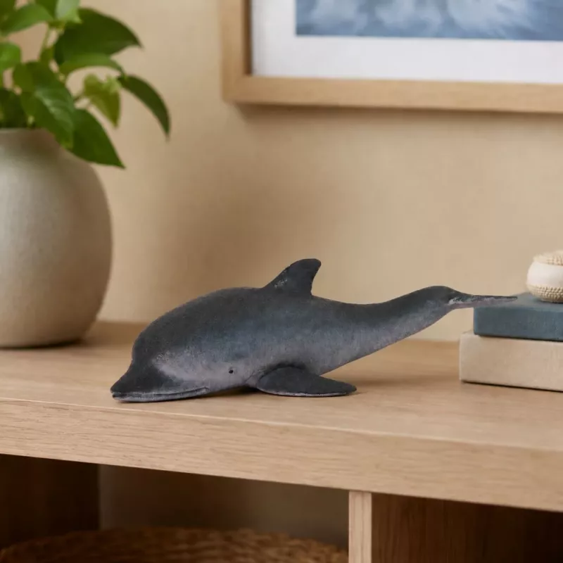 LEAN TOYS figura delfino in gomma, morbida e realistica, TPR, grigio scuro, 17,5 cm