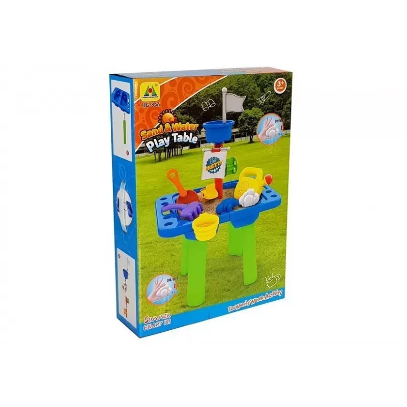 LEAN TOYS Tavolo sabbiera con formine, paletta, rastrello e nuvola - multicolore