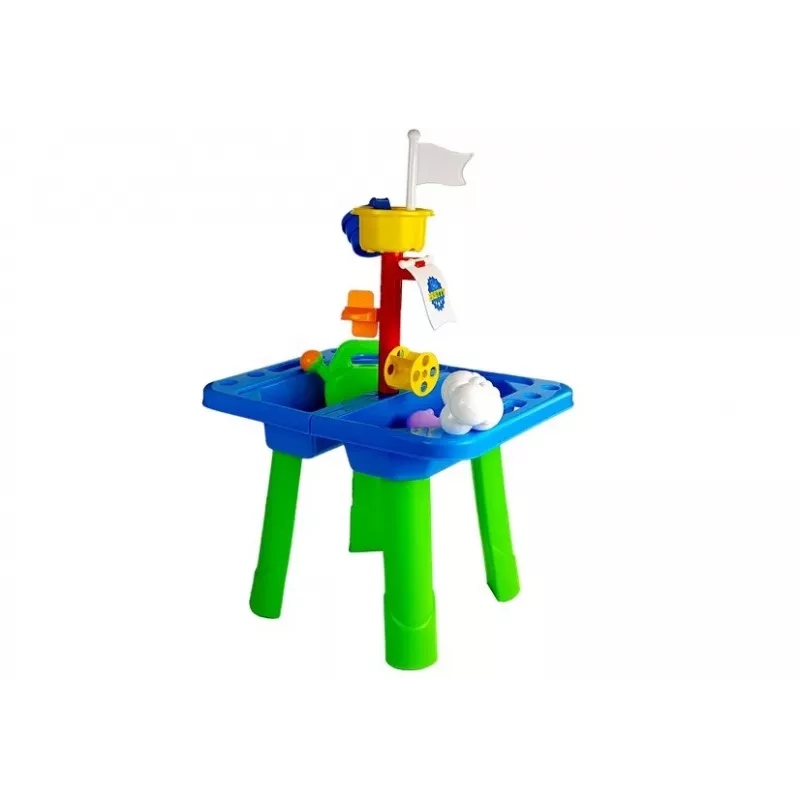 LEAN TOYS Tavolo sabbiera con formine, paletta, rastrello e nuvola - multicolore