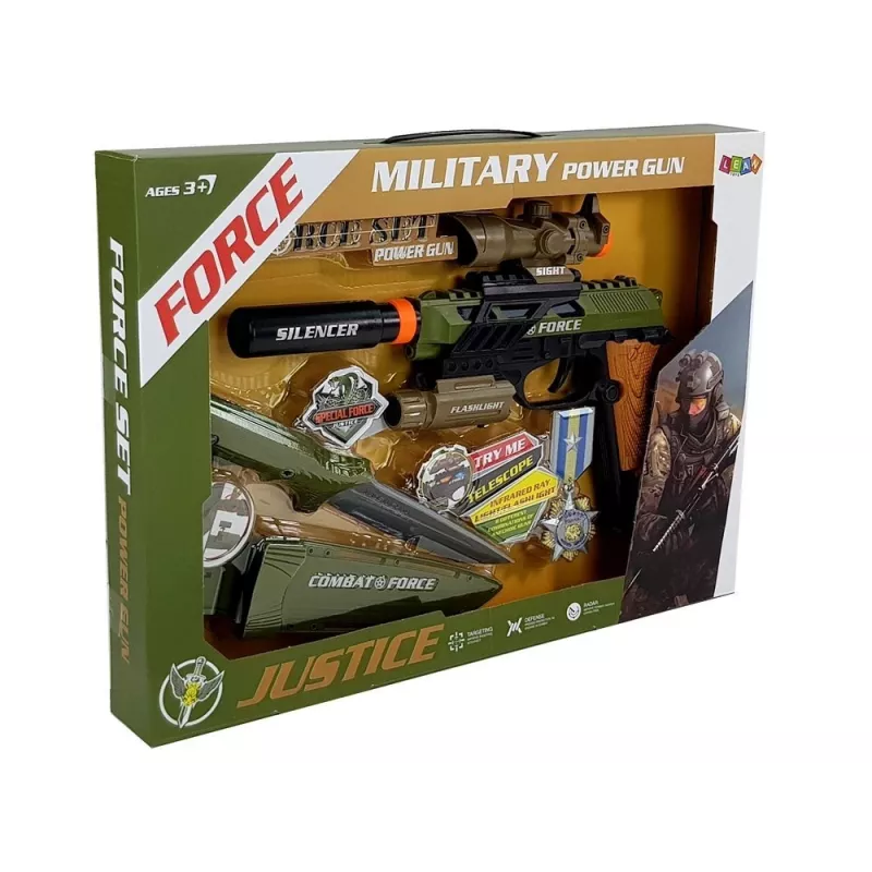 LEAN TOYS Set pistola militare fucile coltello medaglia cannocchiale
