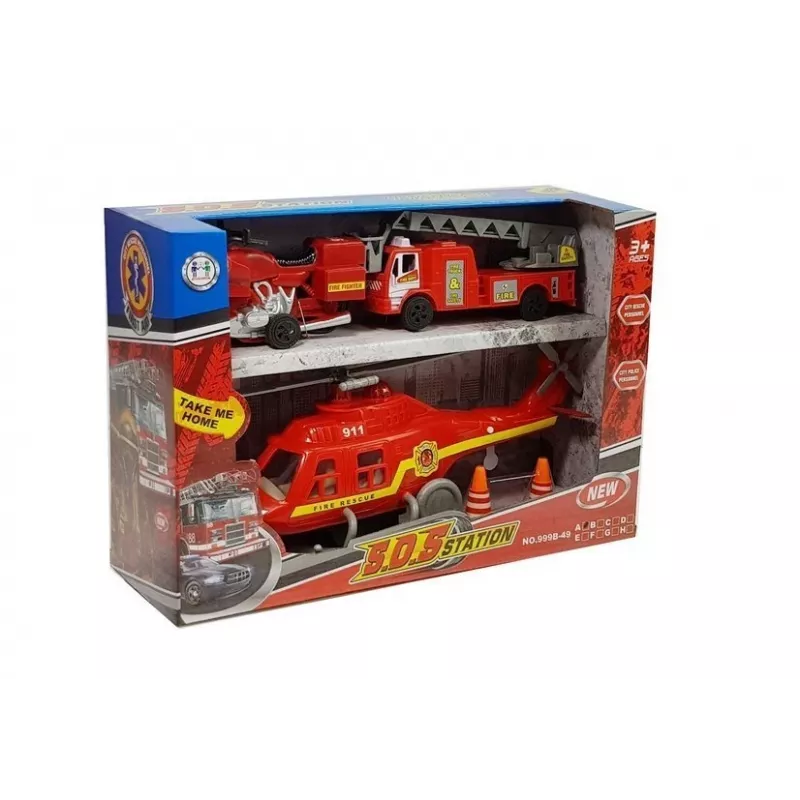 LEAN TOYS Set veicoli vigili del fuoco elicottero motore luce suoni