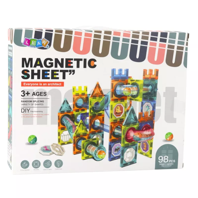LEAN TOYS Set mattoncini magnetici pista a sfere colorato 98 pezzi