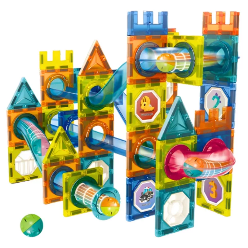 LEAN TOYS Set mattoncini magnetici pista a sfere colorato 98 pezzi