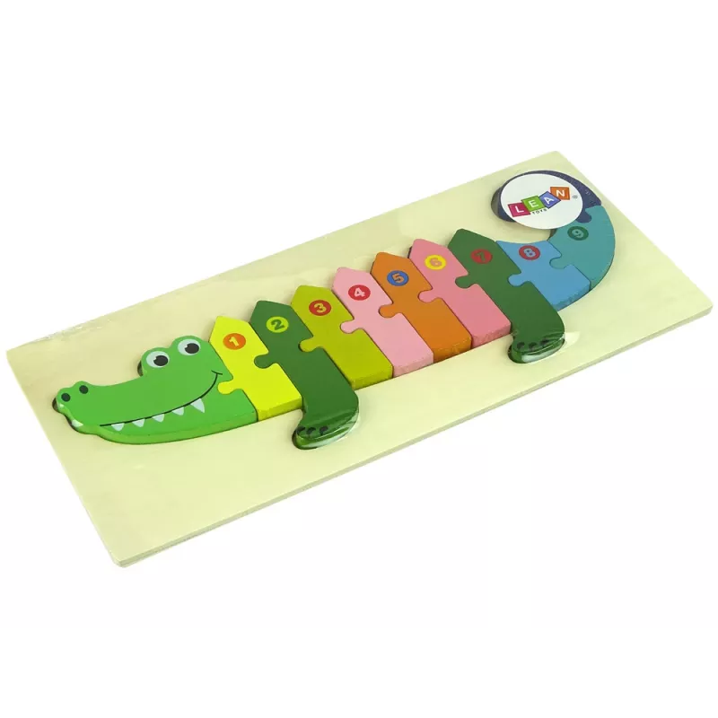 LEAN TOYS Set di puzzle in legno coccodrillo numeri