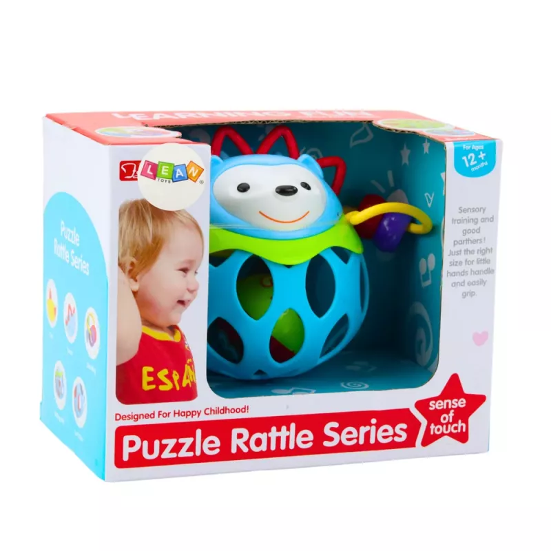 LEAN TOYS Palla riccio morbida con sonaglio – giocattolo sensoriale per neonati, blu