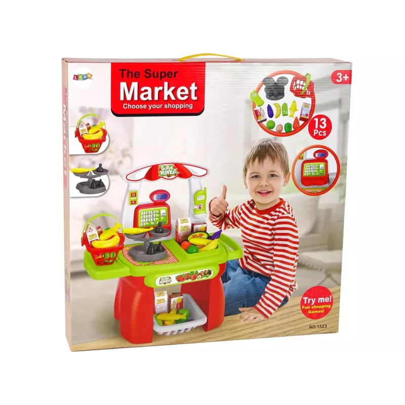LEAN TOYS set supermercato con cestino della spesa, bilancia e alimenti