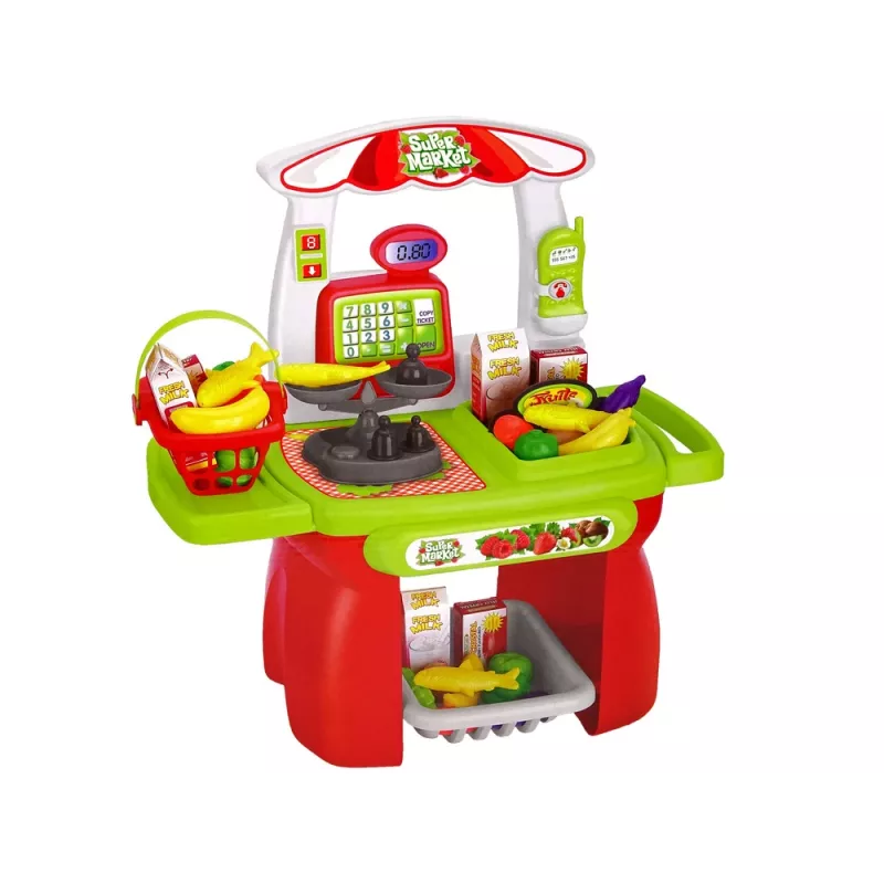 LEAN TOYS set supermercato con cestino della spesa, bilancia e alimenti