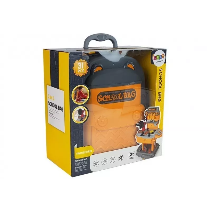 LEAN TOYS Set attrezzi zaino officina arancione e grigio