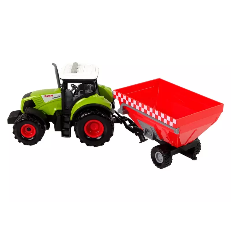 LEAN TOYS Trattore fattoria con rimorchio per cereali rimovibile suono verde