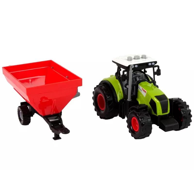 LEAN TOYS Trattore fattoria con rimorchio per cereali rimovibile suono verde