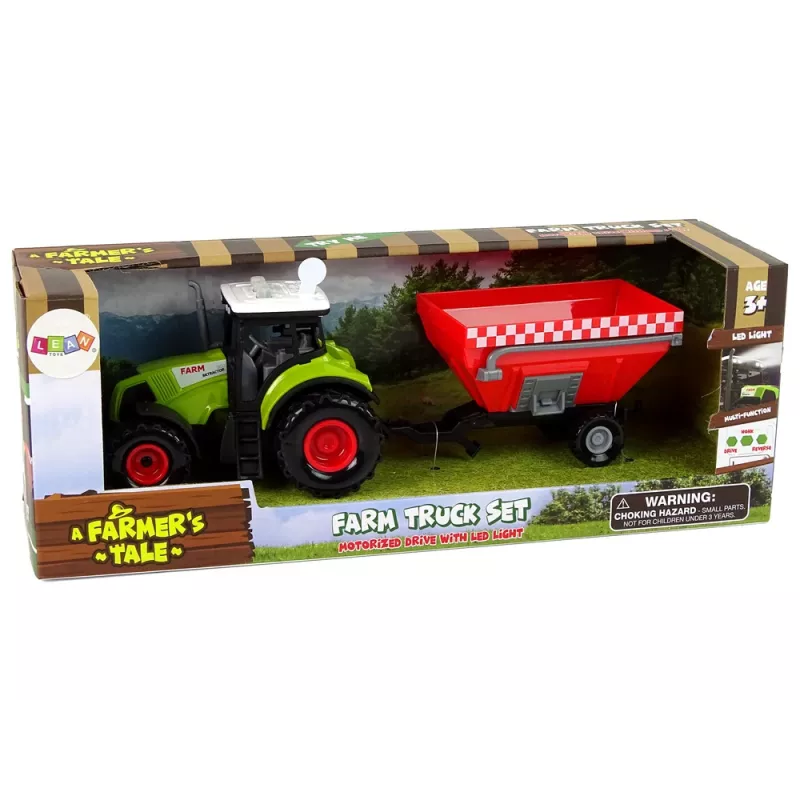 LEAN TOYS Trattore fattoria con rimorchio per cereali rimovibile suono verde