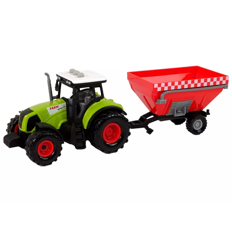 LEAN TOYS Trattore fattoria con rimorchio per cereali rimovibile suono verde