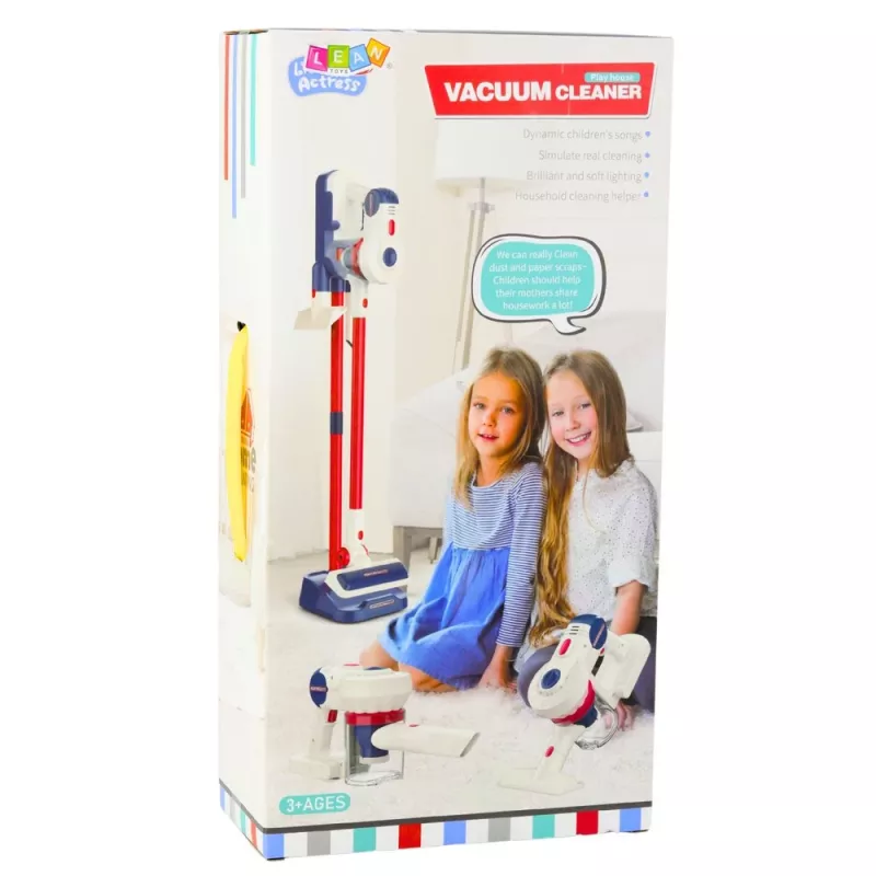 LEAN TOYS aspirapolvere verticale set pulizia per bambini con luce e suoni, stazione bianca