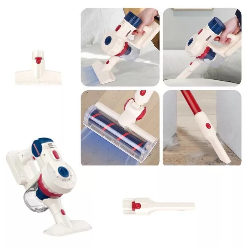 LEAN TOYS aspirapolvere verticale set pulizia per bambini con luce e suoni, stazione bianca