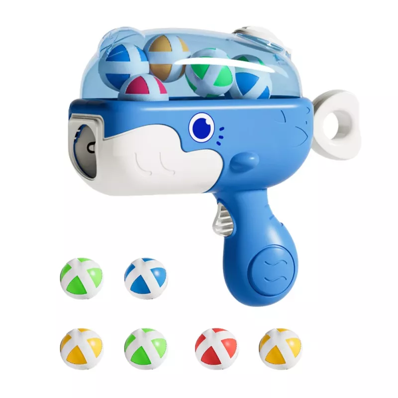 LEAN TOYS Pistola a palline con velcro con bersaglio in tessuto balena blu