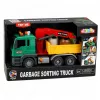 LEAN TOYS Camion per la raccolta differenziata con gru, contenitori, frizione, luci e suoni