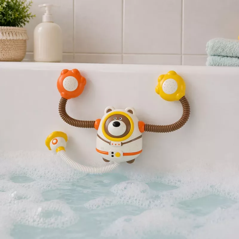 LEAN TOYS Giocattolo da bagno orsetto astronauta doccia con circolazione d'acqua ventose