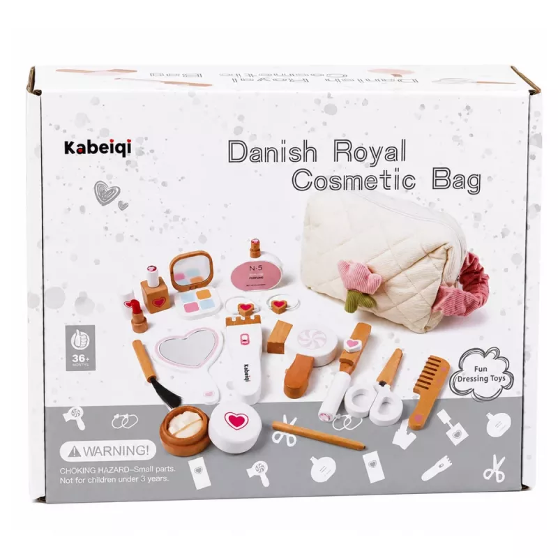 LEAN TOYS Set bellezza in legno con trucchi e borsa cosmetici accessori 16 pz.