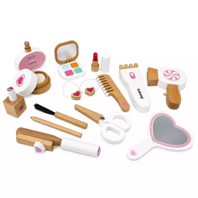LEAN TOYS Set bellezza in legno con trucchi e borsa cosmetici accessori 16 pz.