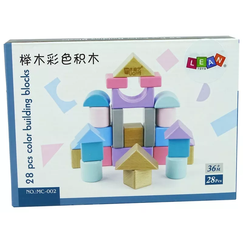 LEAN TOYS Mattoncini in legno colori pastello 28 pezzi castello