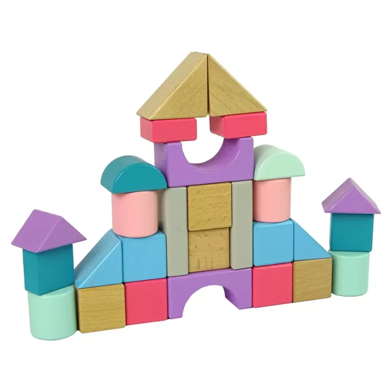 LEAN TOYS Mattoncini in legno colori pastello 28 pezzi castello