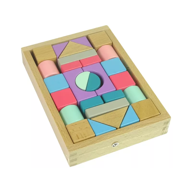 LEAN TOYS Mattoncini in legno colori pastello 28 pezzi castello