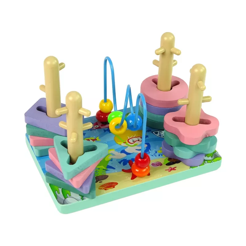 LEAN TOYS Mattoncini in legno incastro mare mondo perline educative