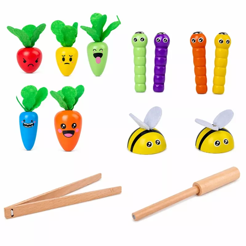 LEAN TOYS Gioco magnetico in legno carota verme bastoncino