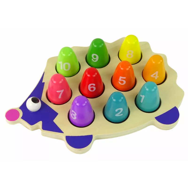 LEAN TOYS Riccio in legno educativo con 10 pioli colorati