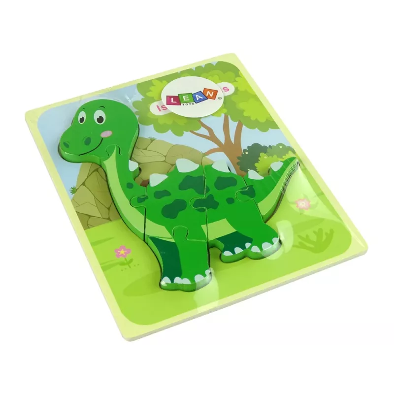 LEAN TOYS Puzzle in legno dinosauro isanosauro verde